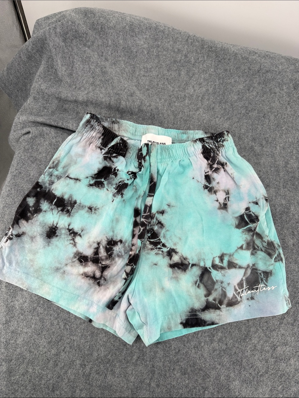 TALENTLESS Tie-Dye Athletic Shorts in Teal & Black purple white stretchy Small